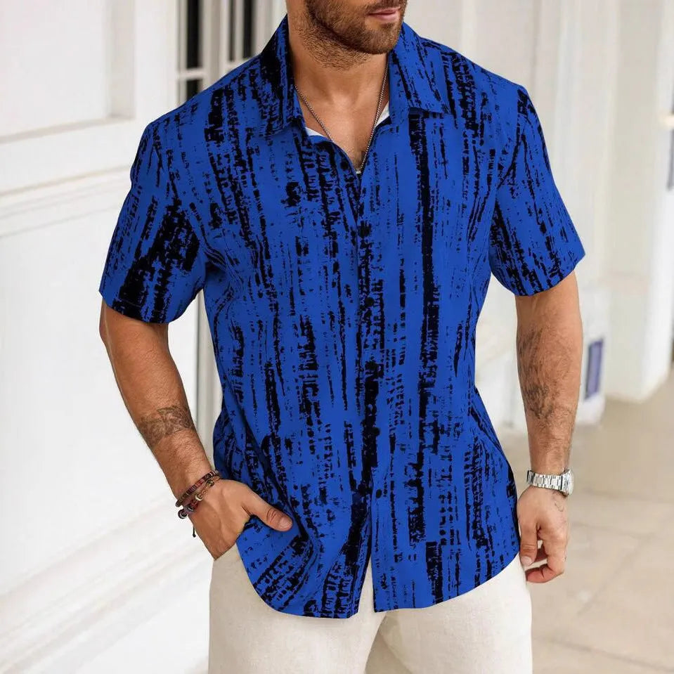 Men's striped short sleeve shirt in anti-wrinkle polyester fabric for summer casual wear