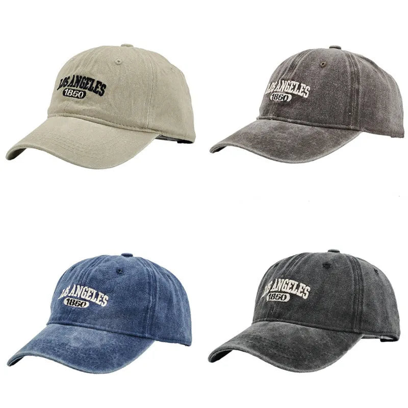 Retro peaked cap with distressed finish and embroidered letters, adjustable 54-59 cm