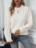 Women's beige casual sweater with twist detail and round neckline