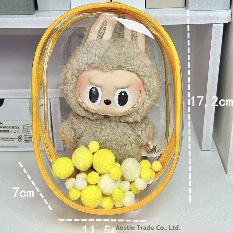 Transparent PVC cube storage bag for cotton dolls with backpack handle in multiple colour options