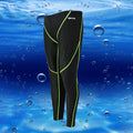 Men's black nylon cropped swimming trunks with green line detail for swimming and sports