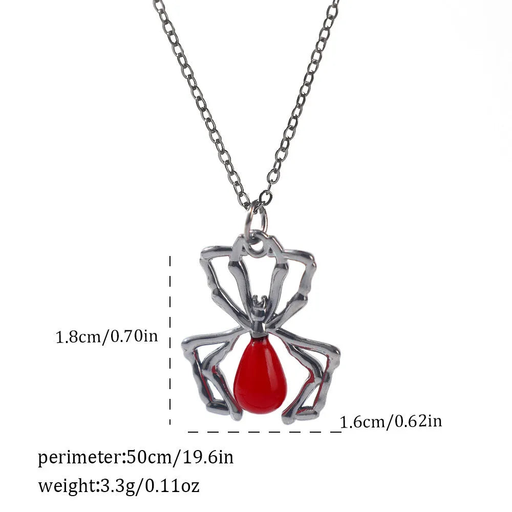 Dark style Halloween necklace with spider and bat pendant designs in electroplated zinc alloy