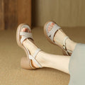 Women's open toe platform sandals in beige with a round toe and rubber sole