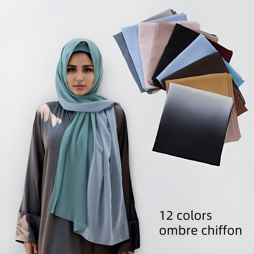 Women's chiffon bubble towel scarf in summer colours showing texture and length