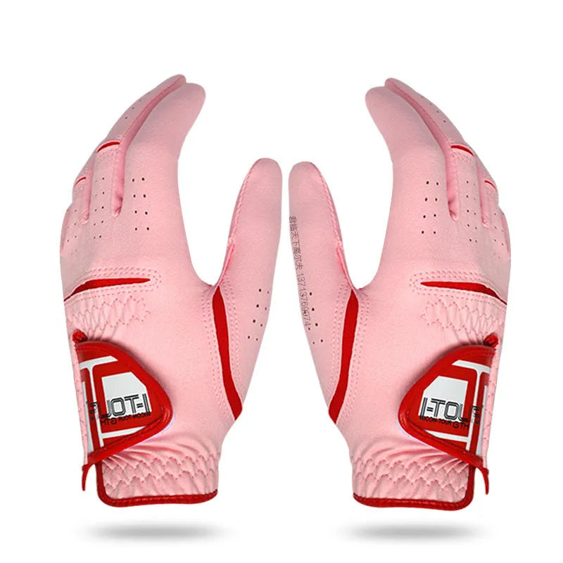 Pair of women's microfiber golf gloves with anti-skid and breathable design, style A, size 17