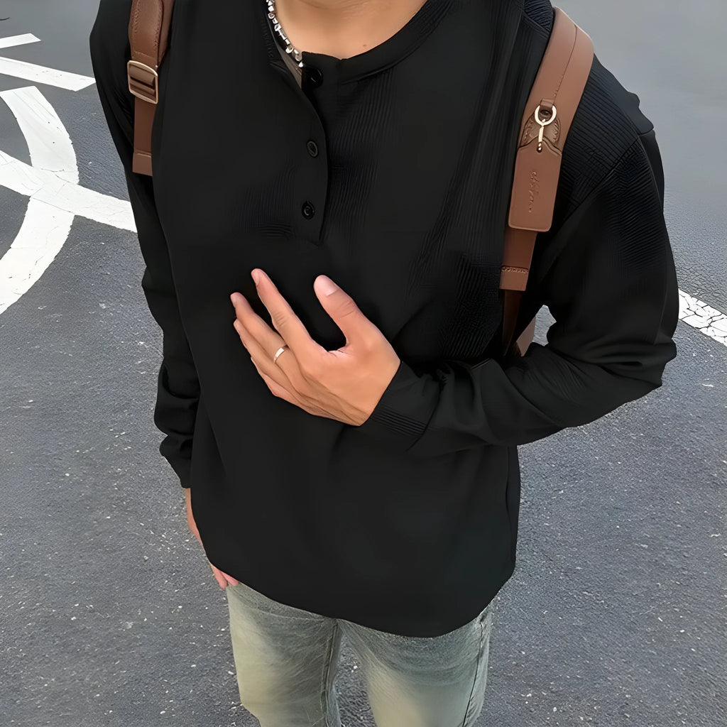 Tide Brand loose bottoming shirt jacket for men, black colour, pullover with round neck and long sleeves