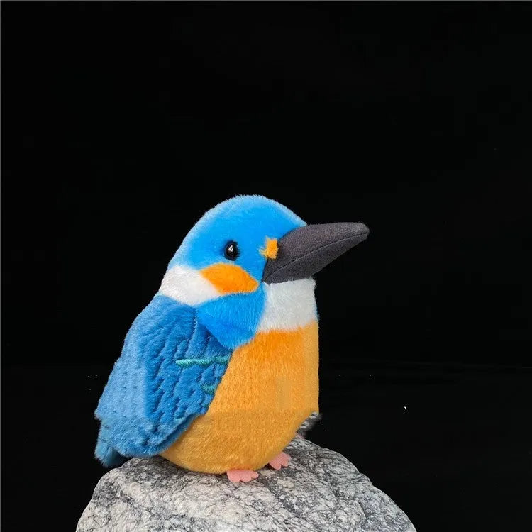 Plush bird decompression ball toy in Kingfisher design, 14cm height, on a desk