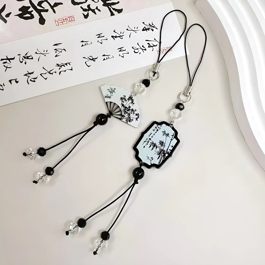 Guofeng Chinese style pendant keychain with plant and flower bead design in baked varnish finish
