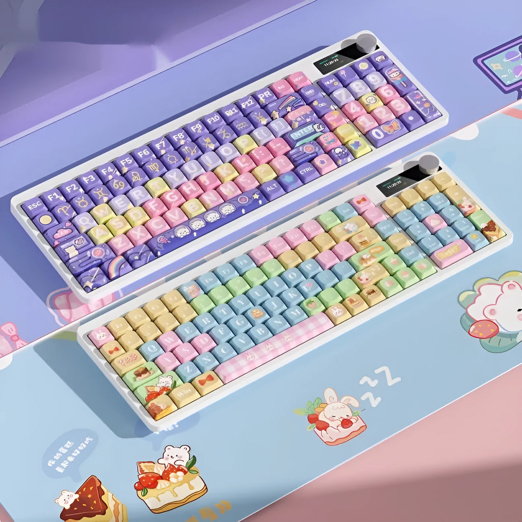Black mechanical keyboard with RGB backlight showing candy planet red axis colour option