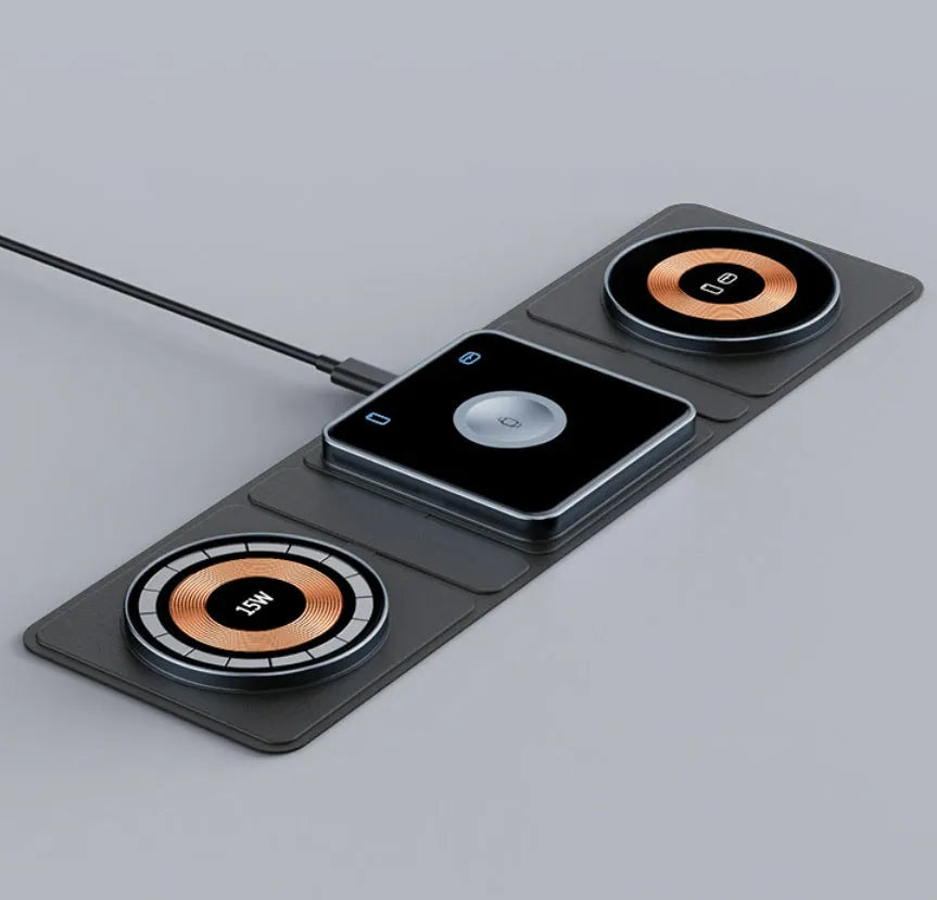 Black transparent acrylic Magsafe three-in-one wireless charging station for iPhone