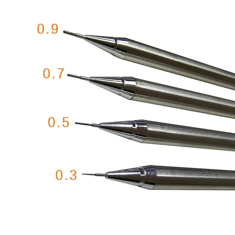 Metal automatic pencil in standard colour with push-button top, HB lead options 0.3 to 0.9mm, for school writing