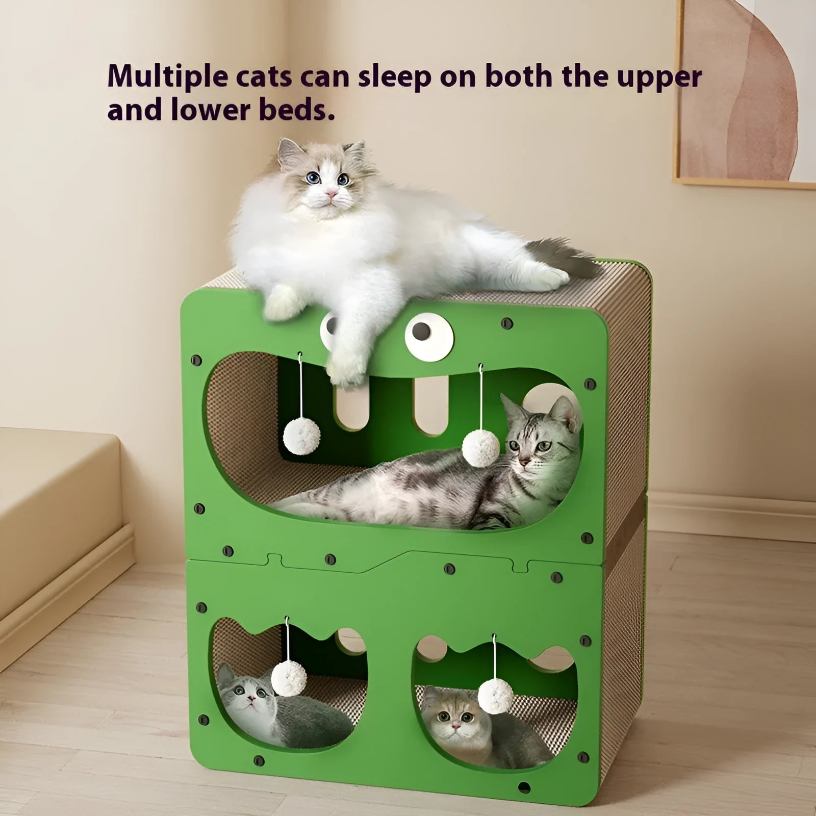 Double layer cat scratching board with built-in nest in owl design style