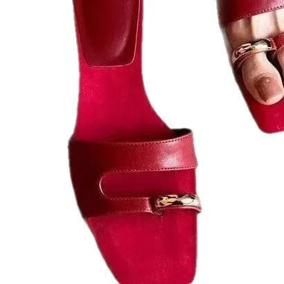 Leather outdoor slippers with a square toe design and rubber sole, shown in available colours.