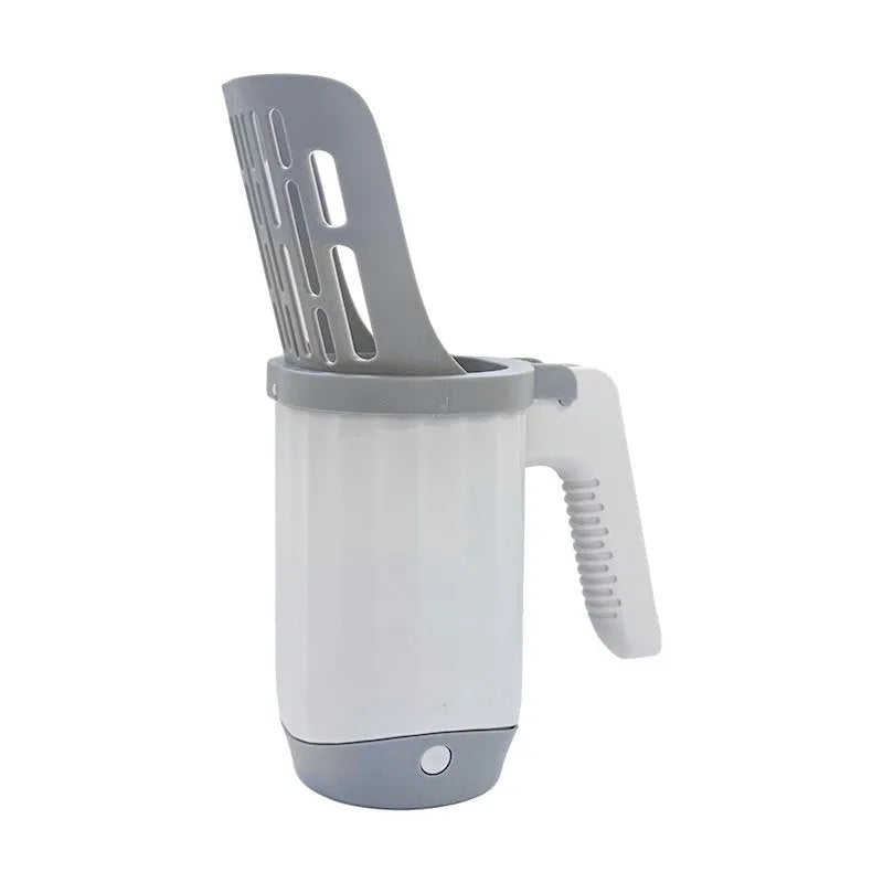 Grey PP integrated cat litter scoop set on a white background