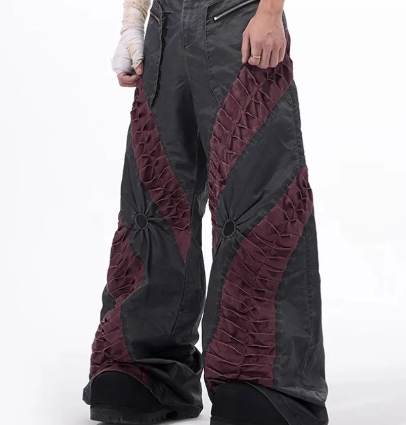 Retro three-dimensional keel casual trousers in solid white or black colours with straight hem design