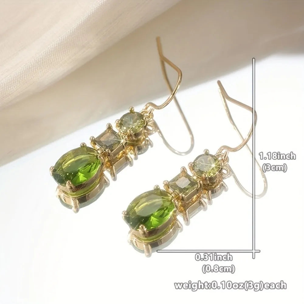 Green geometric copper drop earrings with quadrilateral design in retro Bohemian style