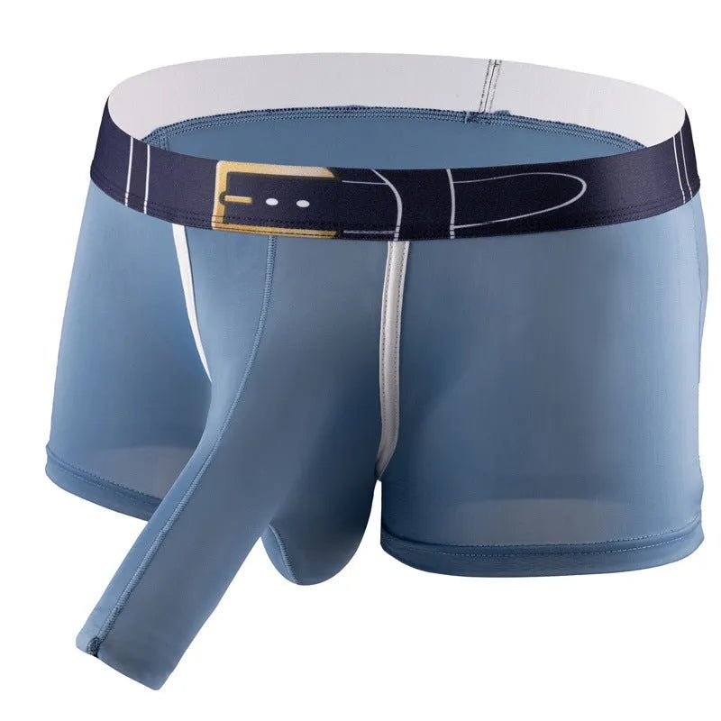 Men's solid colour ice silk boxer shorts showing mid-waist design in multiple colour options