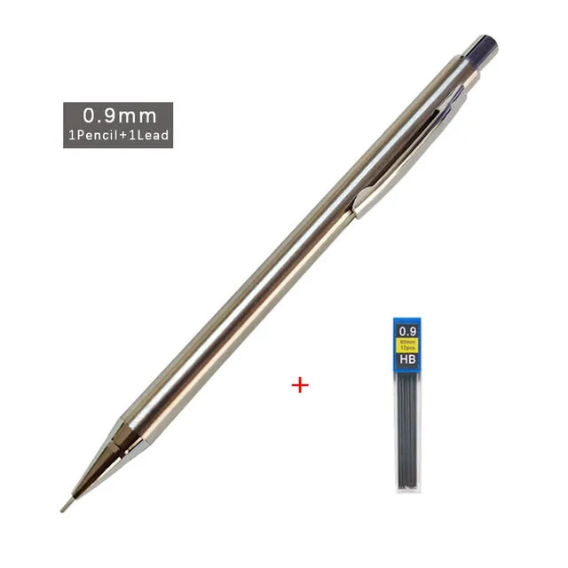 Metal automatic pencil in standard colour with push-button top, HB lead options 0.3 to 0.9mm, for school writing