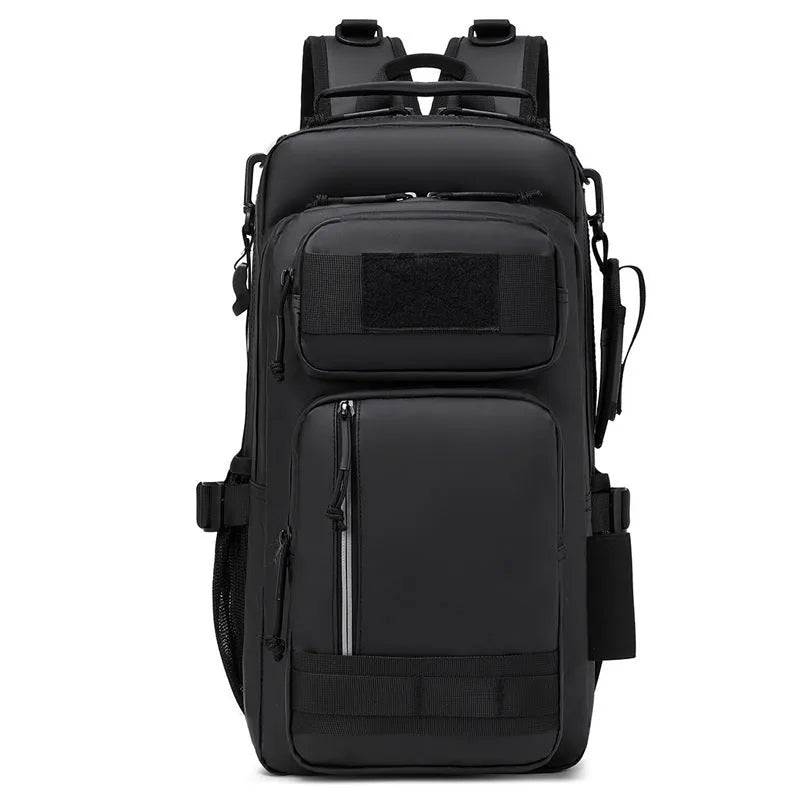 Large orange and black outdoor backpack with 20-35 litre capacity for hiking and camping
