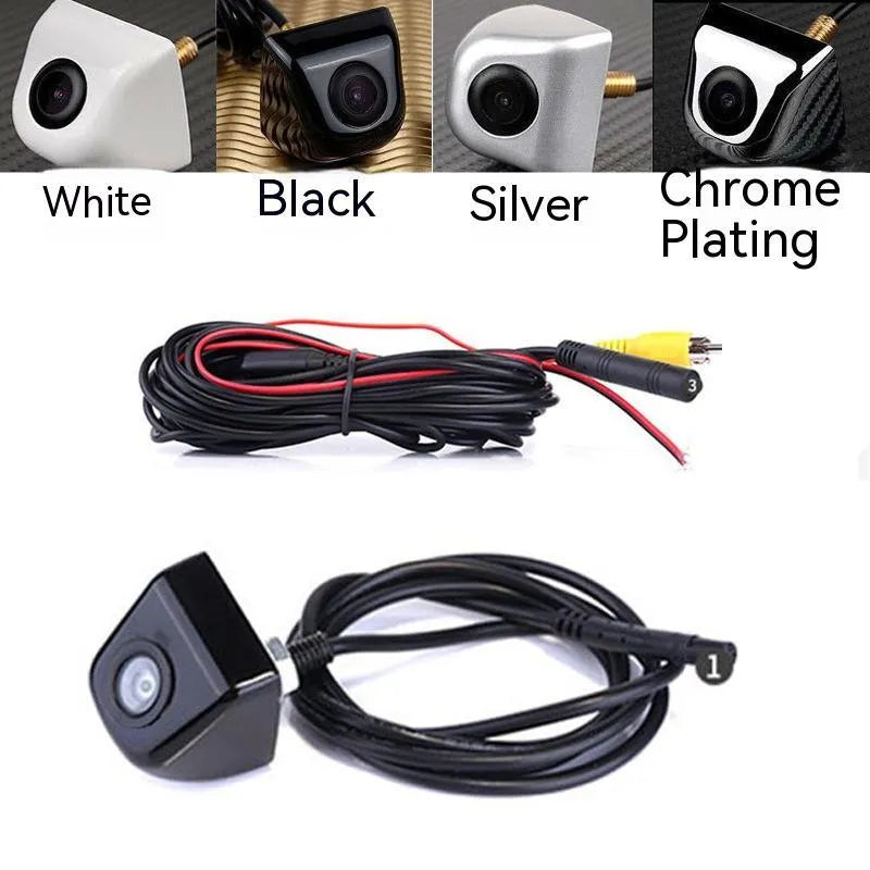 Black screw-mount car rearview camera with night vision and waterproof metal housing.