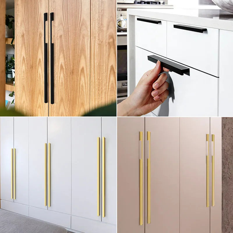 Gold single-hole cabinet handle with T-shape design for drawers and cabinets