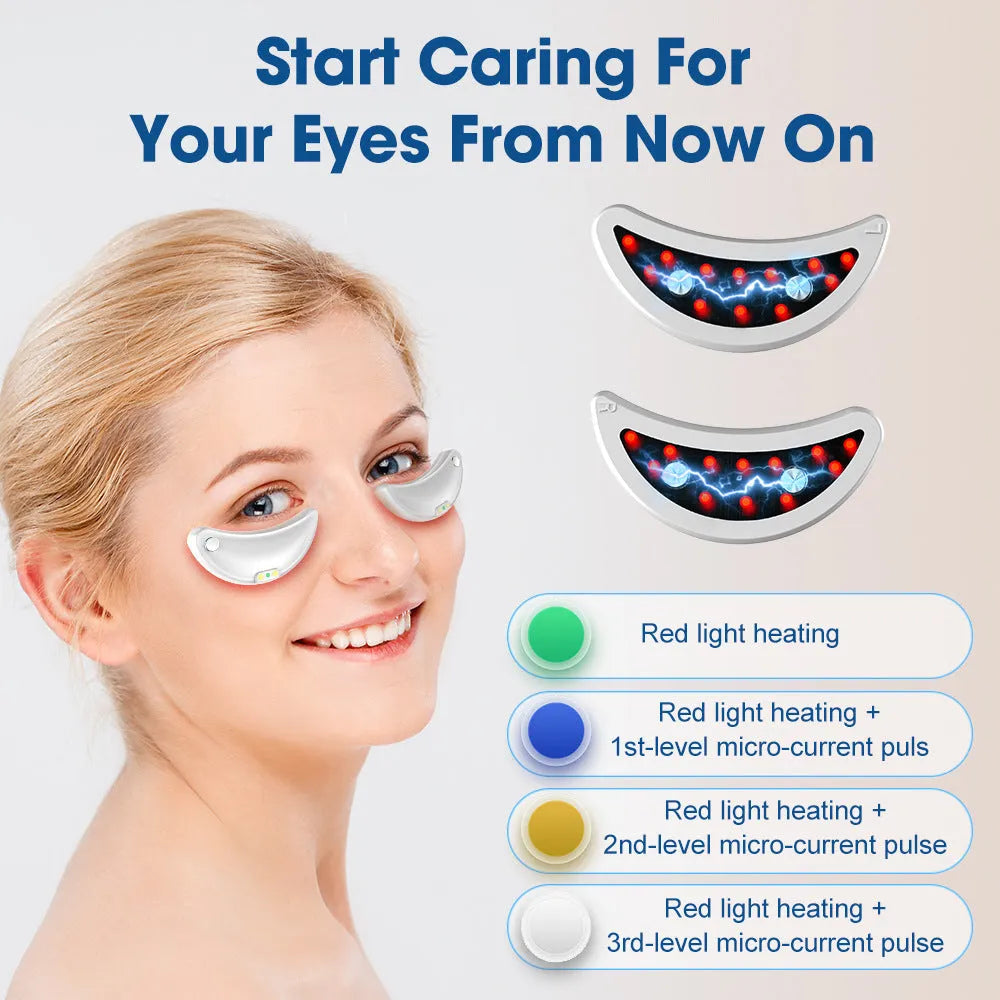 White wireless red light eye and face massager with EMS function and two-in-one design