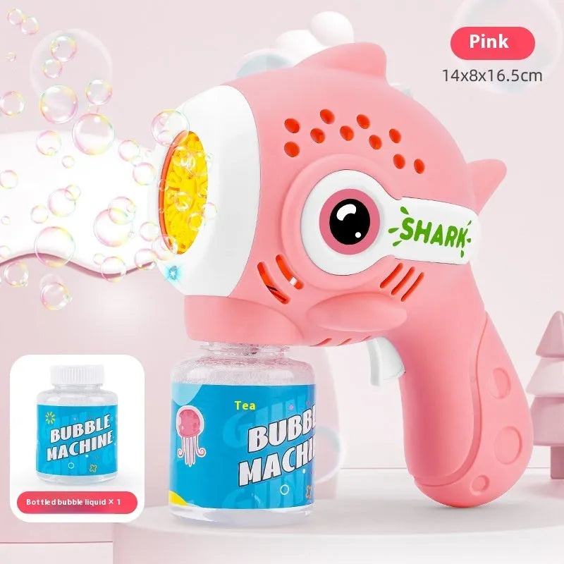 Electric bubble maker toy with luminous bubble blowing gun in pink and blue colour options