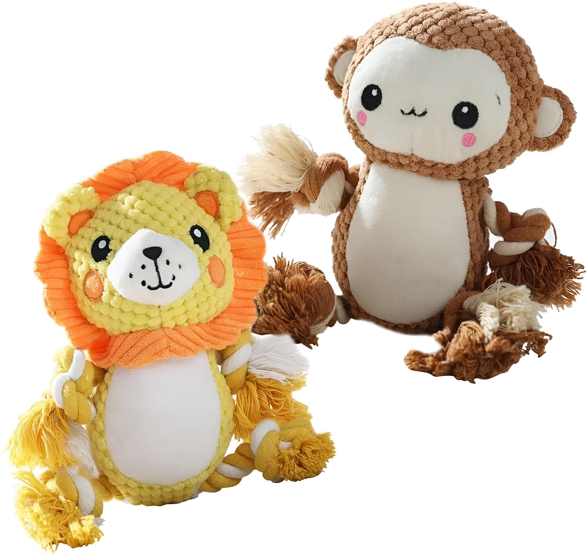 Lion and monkey stuffed squeaky dog toys bundle for medium to large dogs