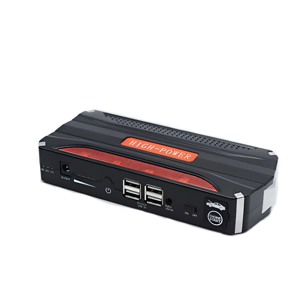 Black and red vehicle emergency starting power supply 12V on-board with 7800mAh battery capacity