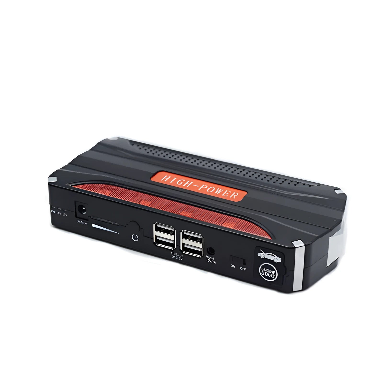 Black and red vehicle emergency starting power supply 12V on-board with 7800mAh battery capacity