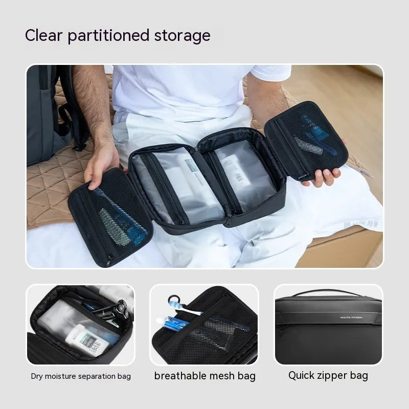 Oxford cloth multi-layer toiletries storage bag with wet dry separation compartments in graphite grey.