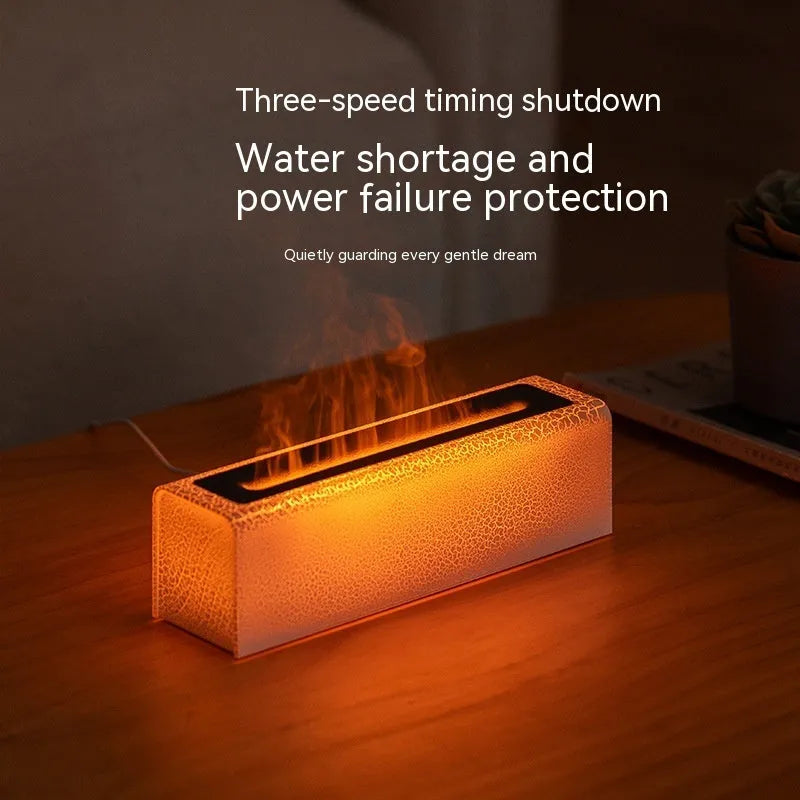 Square black creative lava flame USB desktop humidifier and essential oil diffuser on a desk.