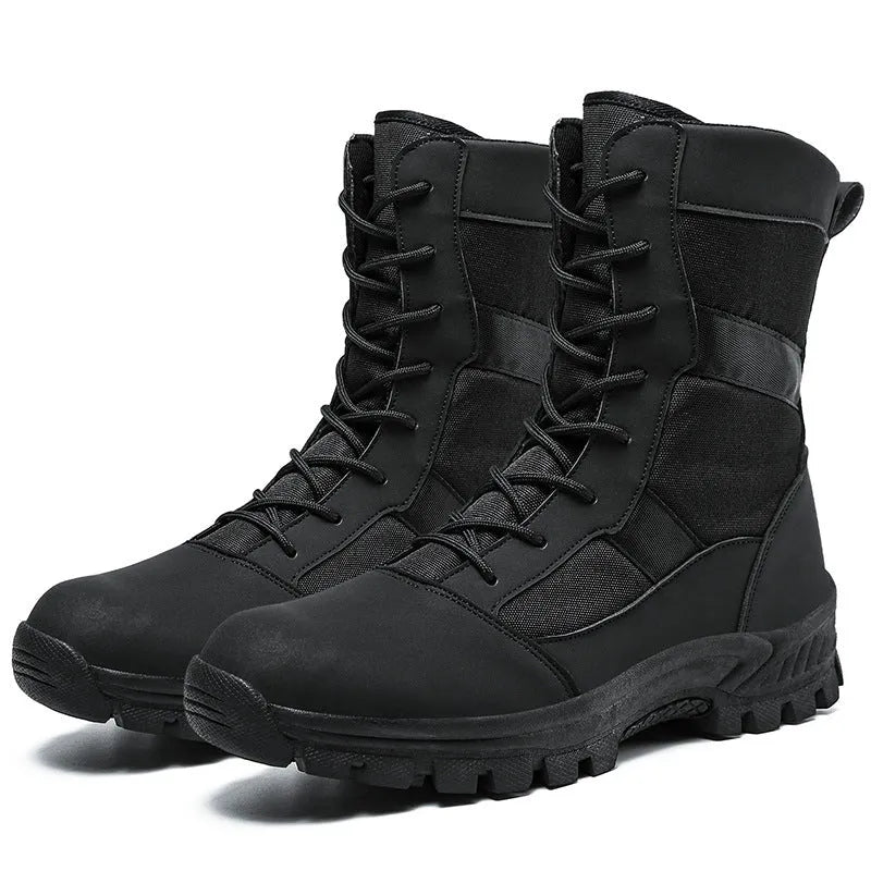 Plus size men's high-top mesh shoes in Martin boot style, black and camouflage colour options
