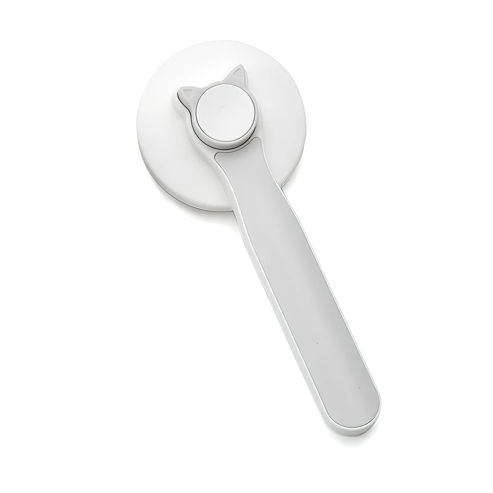 Blue self-cleaning slicker brush for dogs and cats on a white background, showing ergonomic rubber handle.