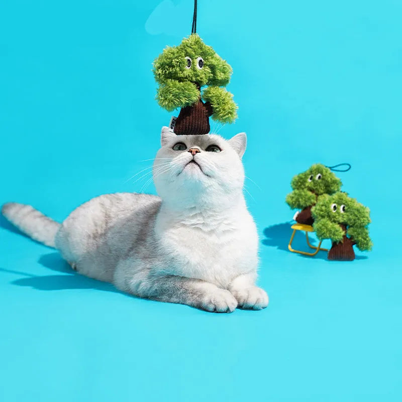 Pine tree shaped cat toy bag pendant with catnip filling in three size options