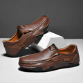 Men's casual slip-on shoes with flat rubber sole and microfiber upper in four colour options