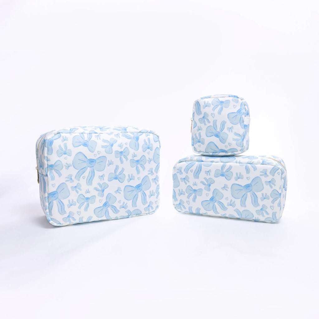 Printed nylon cosmetic bag in blue with cartoon animation pattern, travel storage pouch