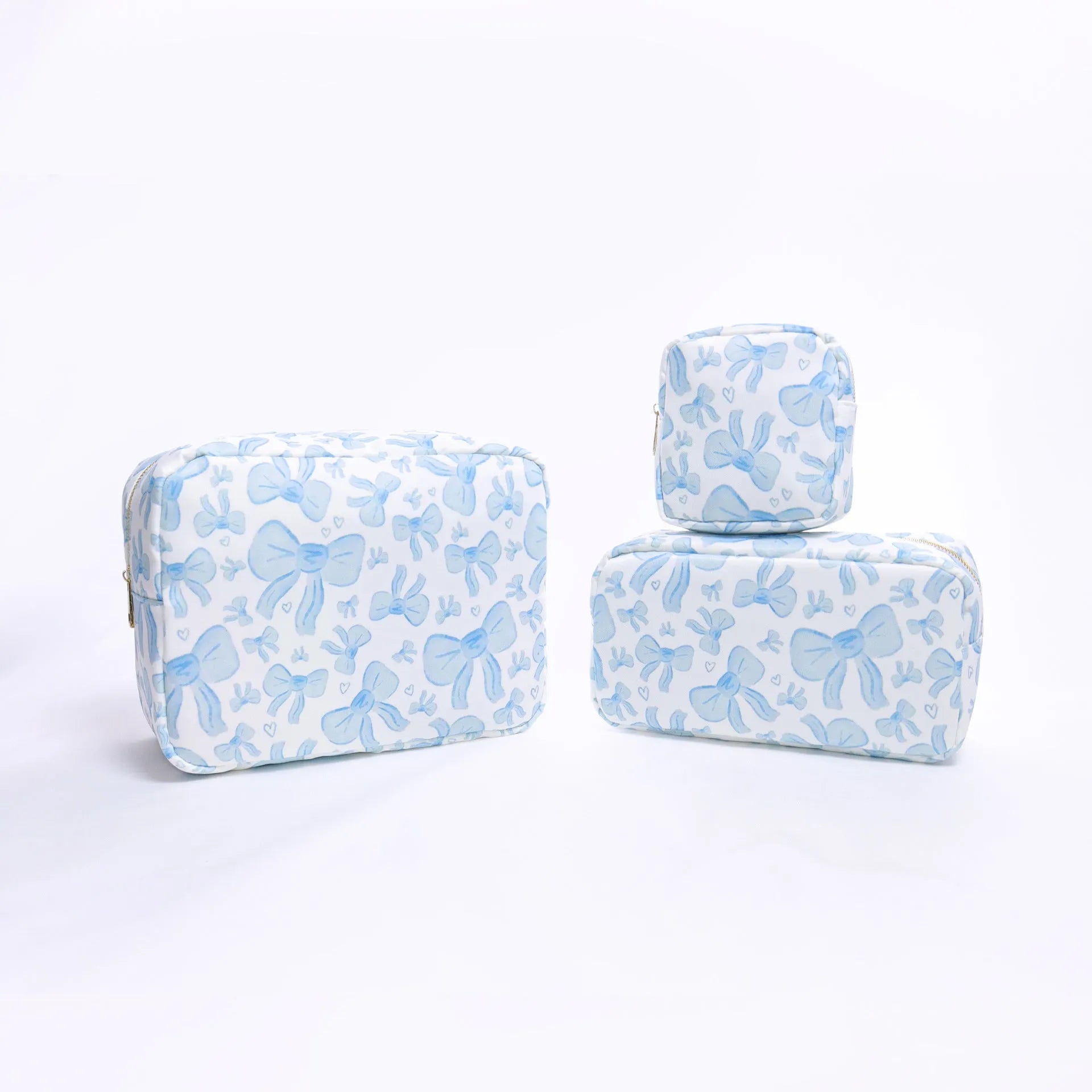Printed nylon cosmetic bag in blue with cartoon animation pattern, travel storage pouch