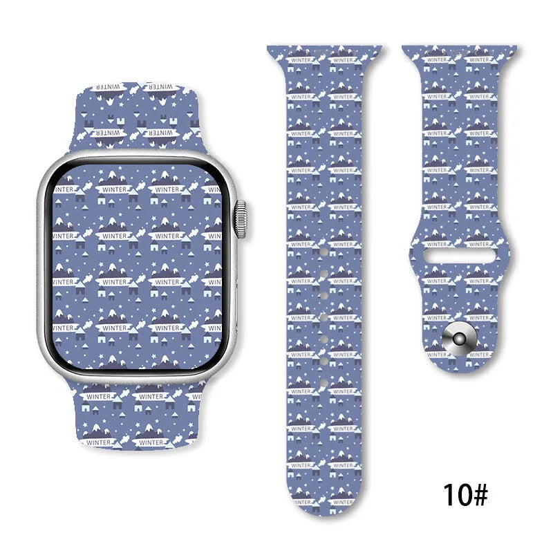 Christmas silicone watch strap in solid colour style 01, fitting 38-49mm watch cases with push-pin fitting