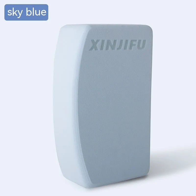 A high-density EVA yoga block in a choice of solid colours or printed designs, measuring 23cm by 15cm.