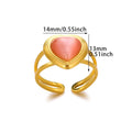 Retro stainless steel heart-shaped pendant ring with open band and asymmetric wave design