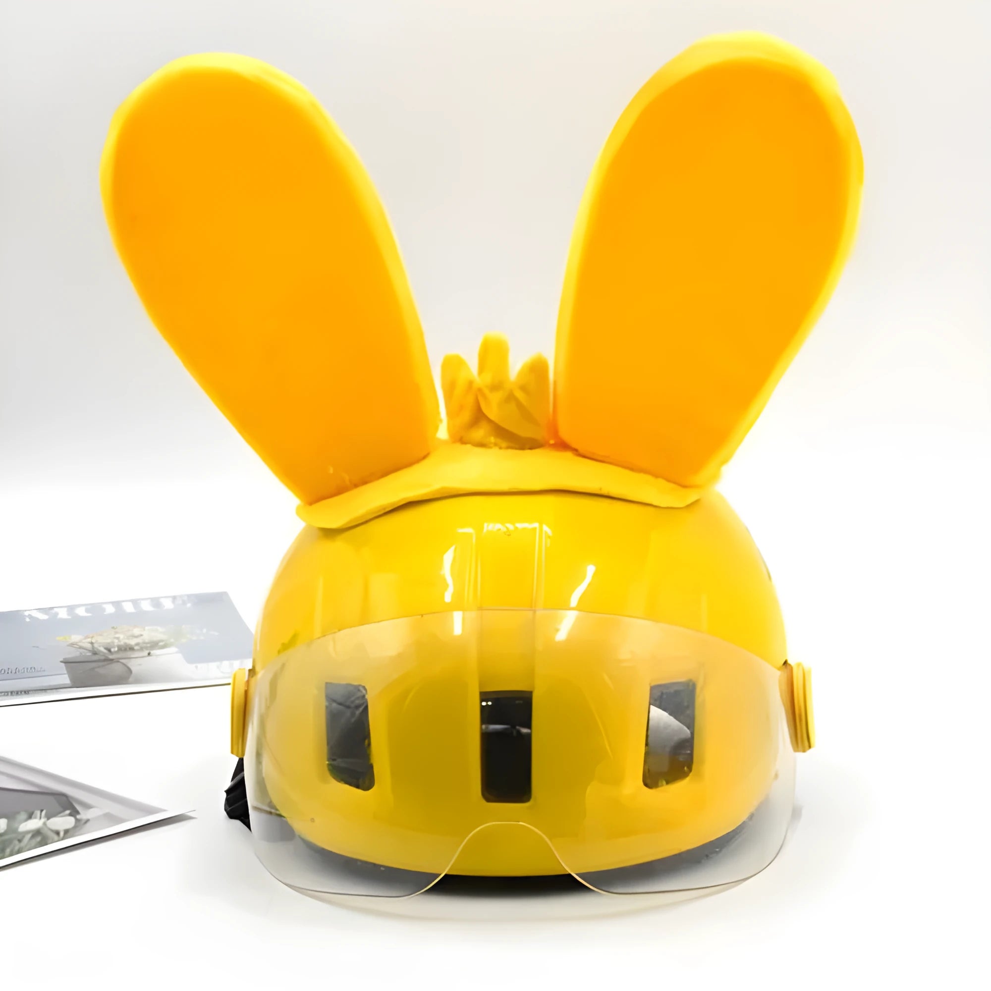 Rabbit-shaped glow ears helmet ornament with Velcro bottom attachment in multiple colour options
