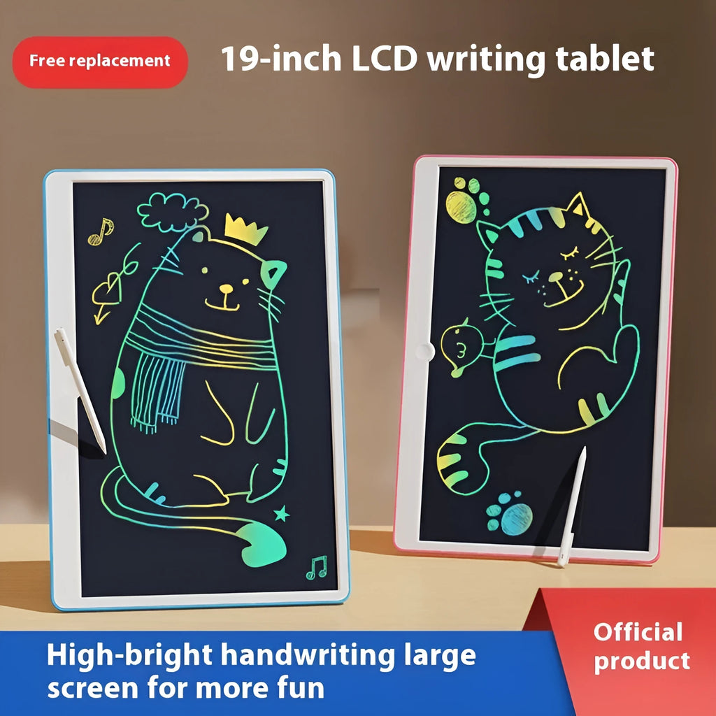 19-inch LCD children's drawing board in blue and white colour scheme with stylus