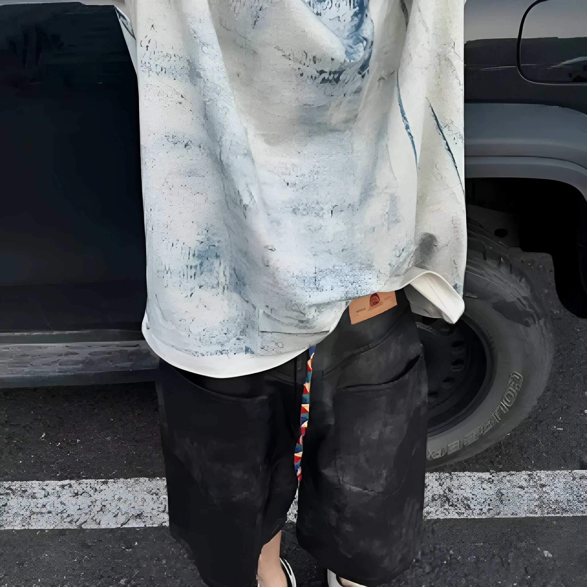 Korean style loose fit round neck t-shirt with creative printing effects in multiple sizes