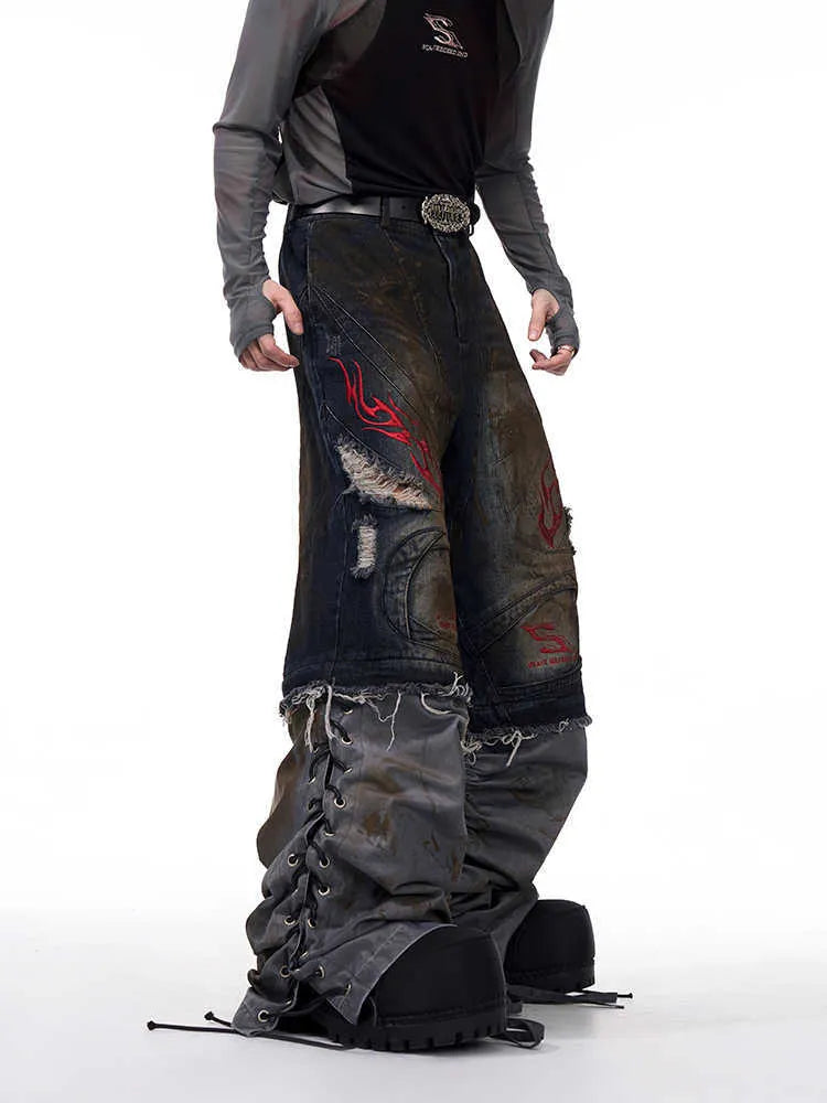 Men's loose-fit retro jeans with detachable trouser legs in denim