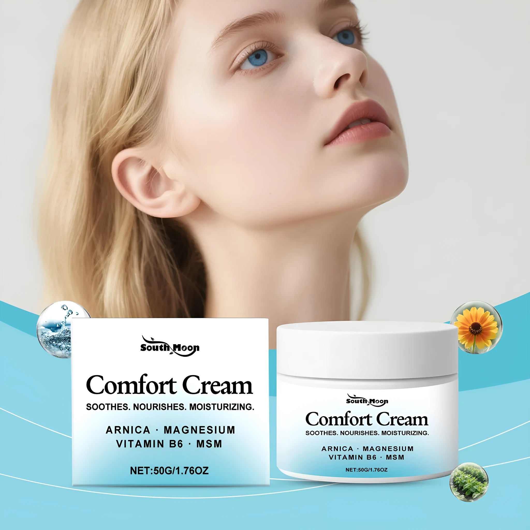A 50g jar of gentle hydrating moisturising cream with a white lid, showing its compact 5cm size.