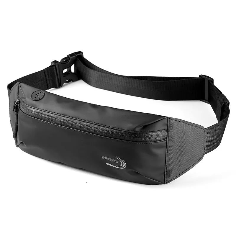 Men's waterproof waist bag in Derm Oxford polyester showing compact 45cm design
