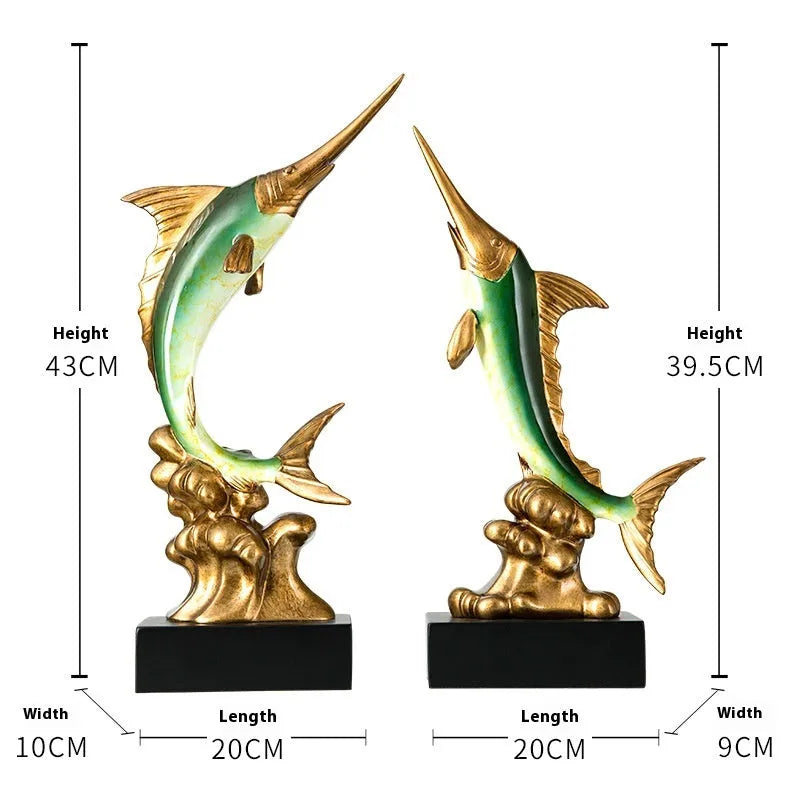 European-style resin swordfish decorative ornament on display in selected colour.
