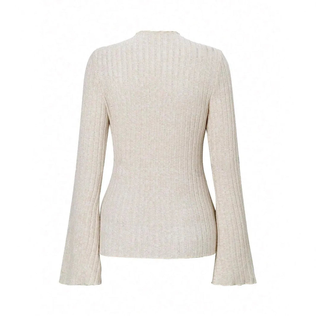 Long sleeve round neck top with sunken stripe pattern and lantern sleeves in black