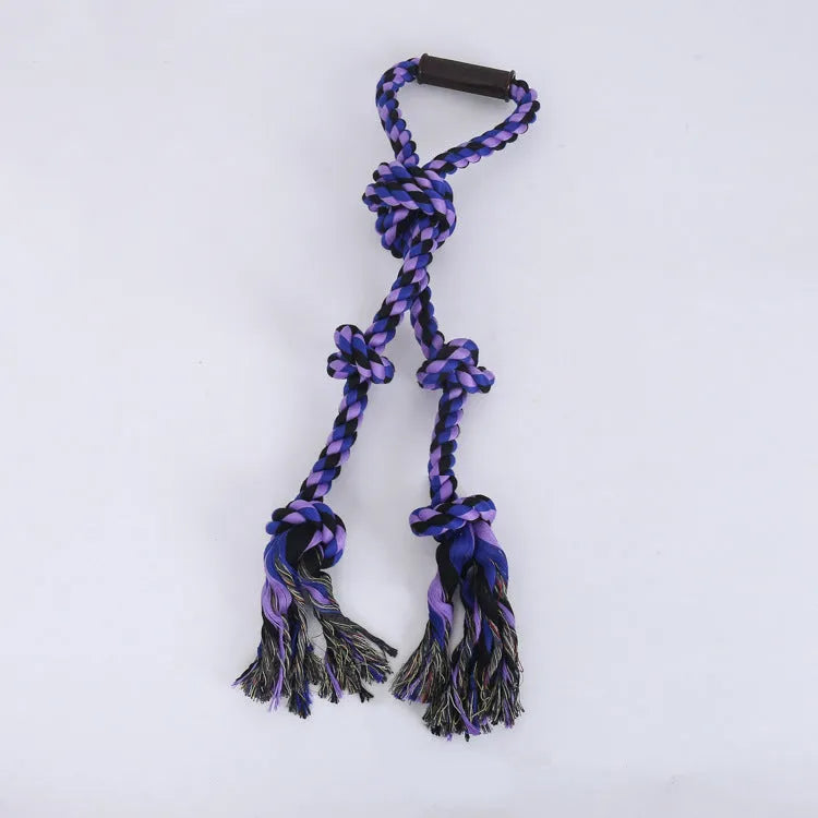 Heavy duty blue cotton rope dog toy with ergonomic handles for aggressive chewers